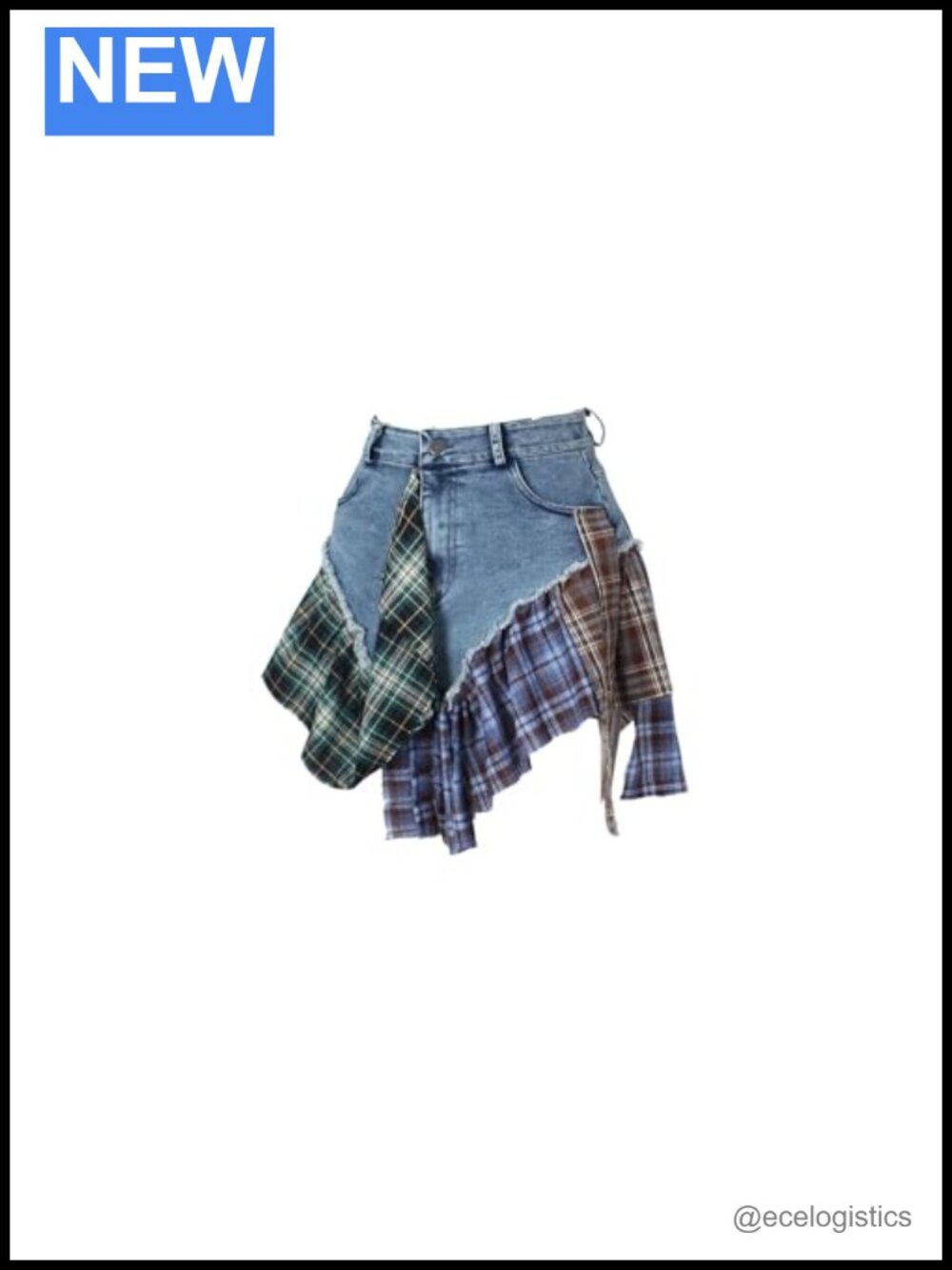 Women's Denim Mini Skirt Irregular Patchwork Plaid Bachelorette Party Outfit